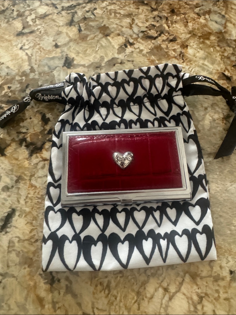 Brighton Ruby Red Card Case with Silver Love Heart